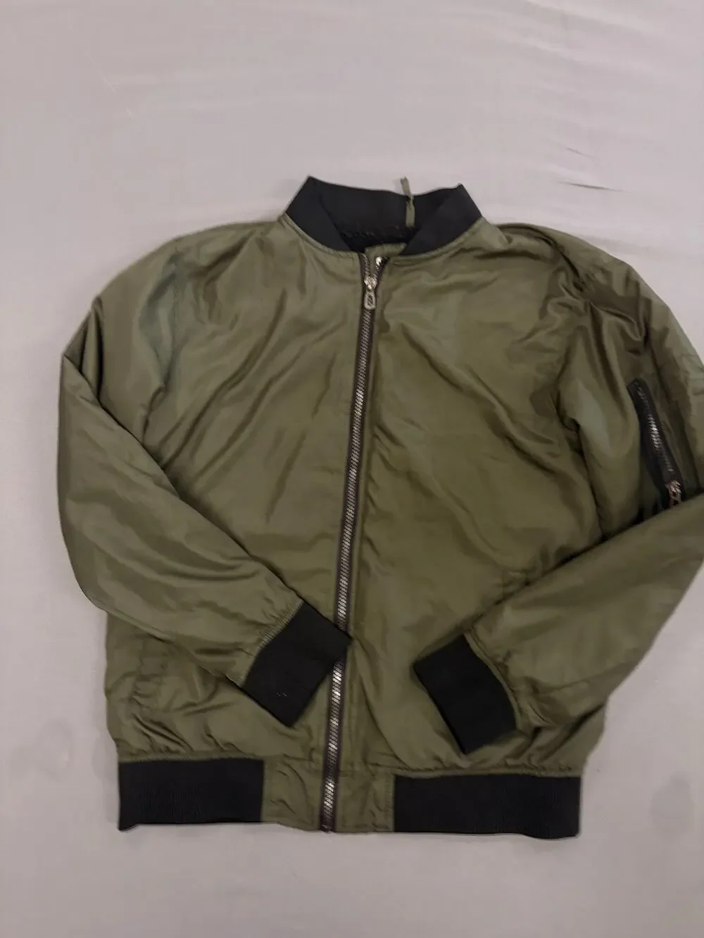 Distortion Youth Bomber Jacket Size L 14-16 Green Lightweight Full Zip Pockets